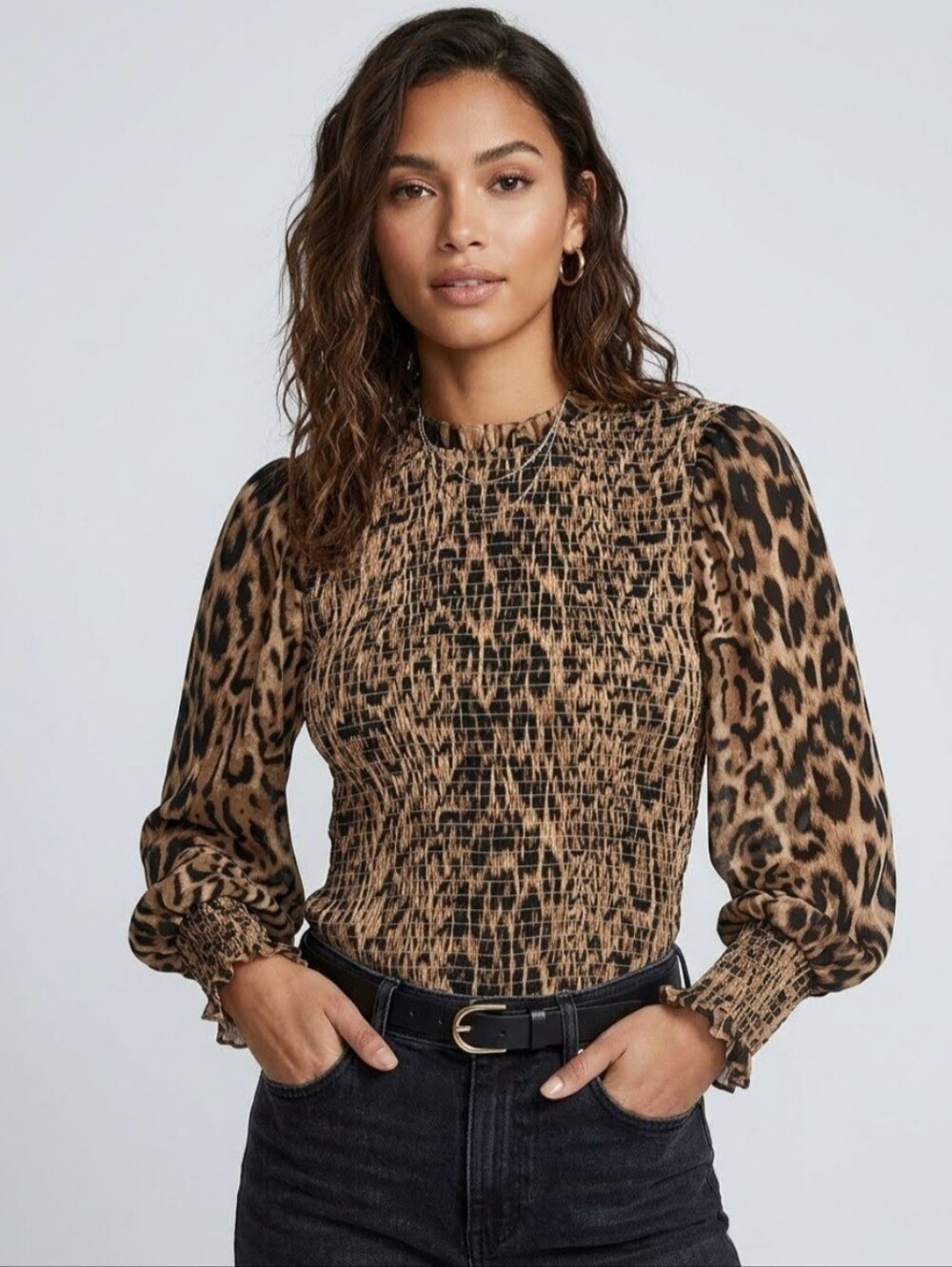 Women's Blouse. Express Brand — Leopard Print, Honeycomb Texture — Size XXS/TTP